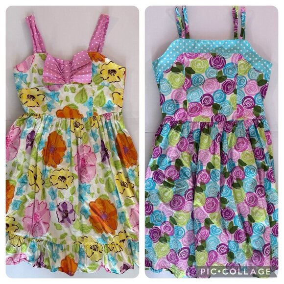 Bonnie Jean Dresses Set Of 2 Girls size 16 Floral Summer Flowers Pink Purple Blu - Picture 1 of 16
